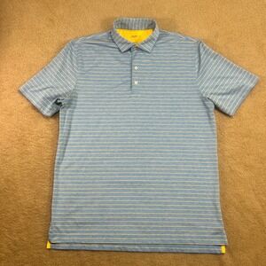 Johnnie-O Mens Large Blue Yellow Stripe Golf Polo Shirt UPF 50 Performance